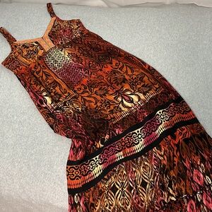 Boho Maxi Dress Small Sundress Summer Strap Beach Triable Moody Hippie Festival